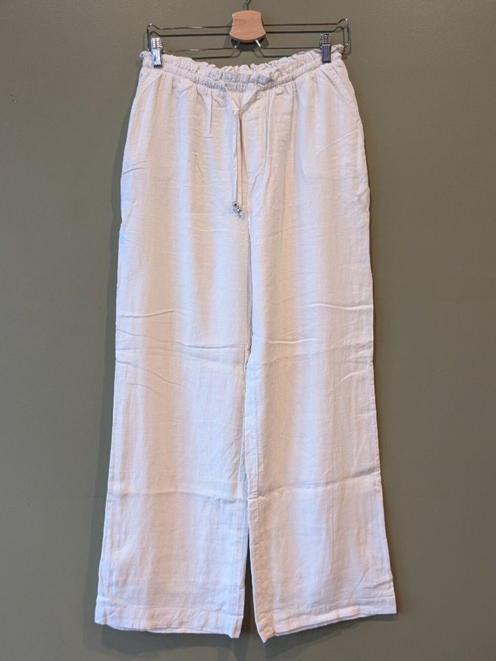 Weekend LA Arlo Linen Blend Pants Large Creme Lounge Boho Wide Leg Resort Beach